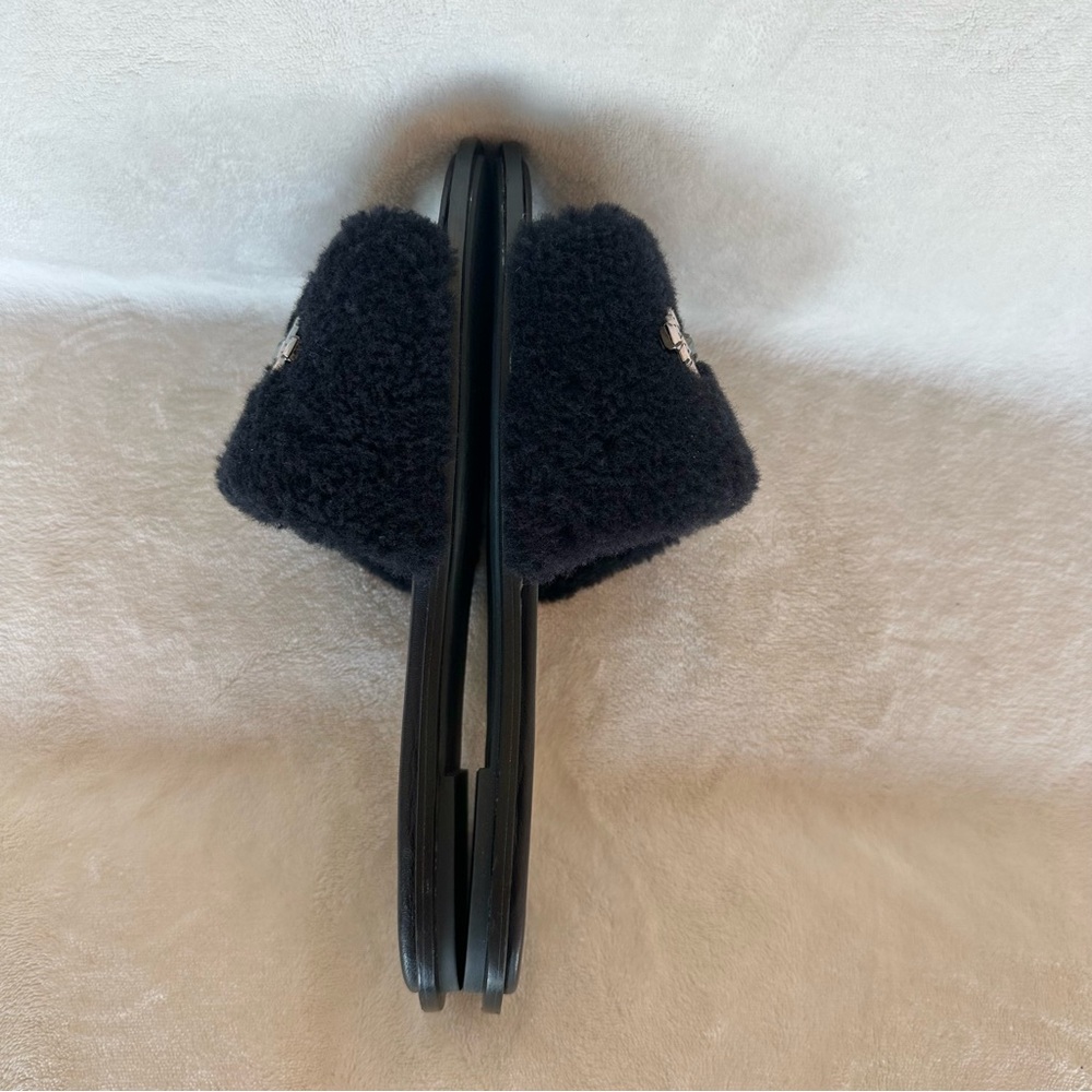 Tory Burch Aspen Crystal Embellished Black Shearling Sheep Slide Sandal Size 9 - Picture 8 of 9